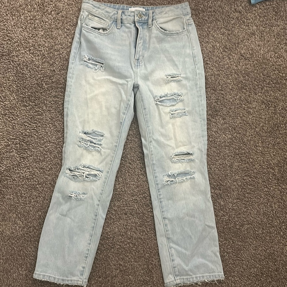 Cropped ripped high rise jeans